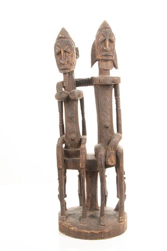 AFRICAN CARVED WOOD SEATED FIGURES 1900 (1) H 26.5" W 9" 