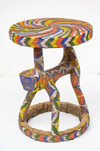 AFRICAN, CAMEROON BEADED THRONE, H 22", DIA 16" 