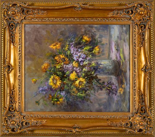 Signed Oil On Canvas, C. 20th C, Flower Bouquet, H 23'' W 19.5''