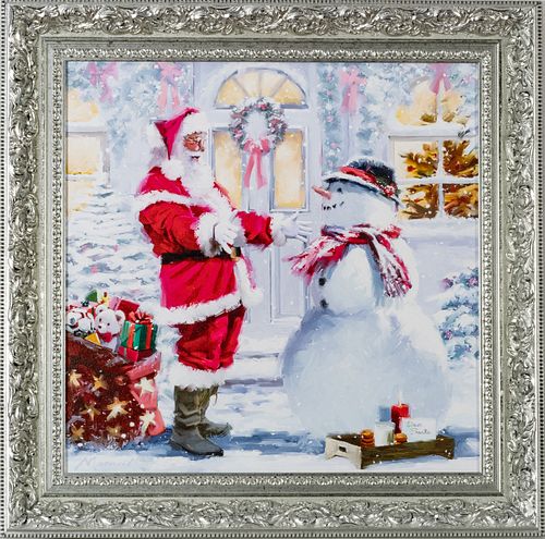 Christmas, Giclee On Canvas Santa Claus And Frosty The Snowman, H 33.5'' W 33.5''