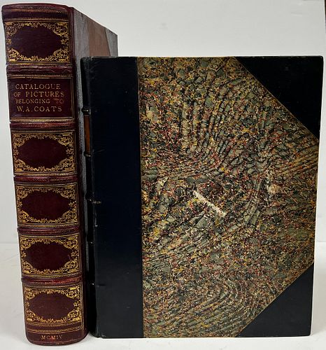 'The Vision Of Hell' And 'Catalogue Of Pictures Belonging To W.A. Coats' Leather Bound Books, C. 1890, H 15'' 2 pcs