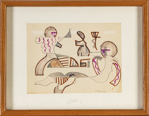 JACK FAXON (AMERICAN, 1936-2020), WATERCOLOR PENCIL,  1968, H 9", W 12", ABSTRACT PINK AND GRAY 