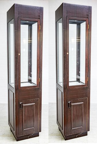 Wood And Glass Display Cases, Pair, H 92'' W 20'' Depth 20''