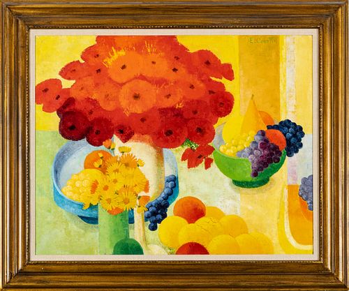 Emile Courtin (France, 1923-1997) Oil On Canvas, Still Life With Fruit, H 28'' W 35.5''
