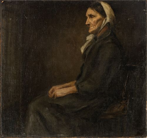 Joseph W. Gies (American, 1860-1935) Oil On Canvas Laid On Board, Seated Profile Of A Lady, H 24'' W 25''