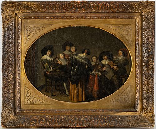 Dutch Old Master Oil On Canvas, Chorus With Violinist, H 15'' W 19''