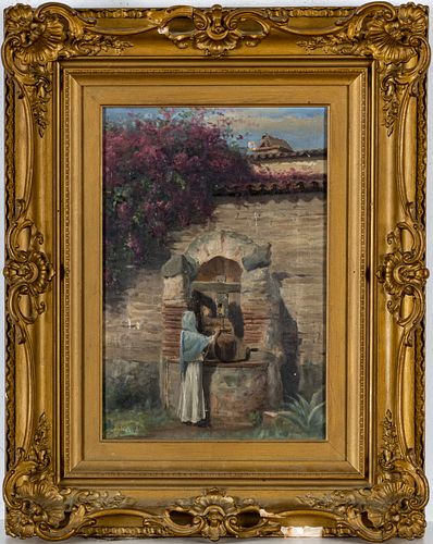 Oil On Canvas, "Woman At The Well", Signed  1903, H 15'' W 10''