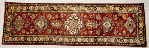 Afghan Kazak Design Handwoven Wool Runner, W 2' 7'' L 8' 3''