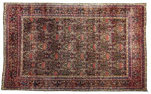 ANTIQUE PERSIAN LAVAR HANDWOVEN WOOL RUG, C. 1890S, W 8' 4", L 11' 8" 