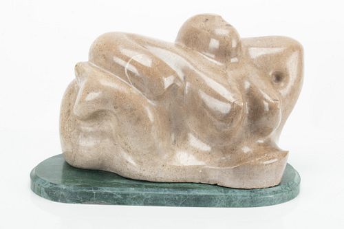 CARVED STONE SCULPTURE, H 11.5", W 17", AMORPHOUS FEMALE NUDE 