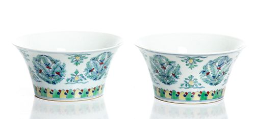 Chinese Doucai Porcelain Cups, H 3.25'' Dia. 6.25'' 2 pcs