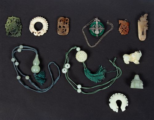 CHINESE CARVED JADE AND HARDSTONES
