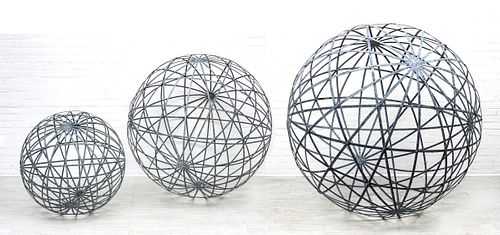 KEITH "BUCK" MOFFAT (1947-2020) STEEL STRAP SPHERES, THREE, DIA 65", 51" AND 34" 