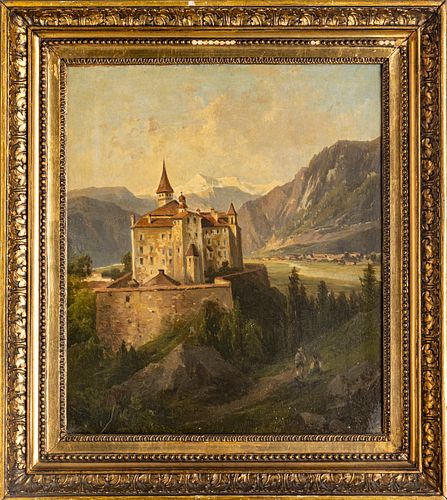 JOSE THOMA, AUSTRIA, 1828 - 99, OIL ON CANVAS, H 17" W 14" LANDSCAPE 