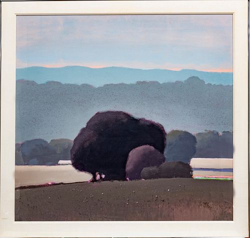 DON IRWIN, 1933 - 98, ACRYLIC,  1987 H 40" W 42" LANDSCAPE WITH TREES 