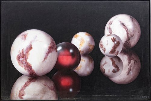 MICHAEL SHEETS, ACRYLIC ON CANVAS, 1986, H 32" W 48" MARBLES #2 