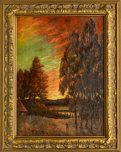 EDWARD O. ROTH (AM 1872-1939) OIL ON CANVAS H 24", W 18", "WHEN THE SUNSET GLOWS WITH RUBIES" 