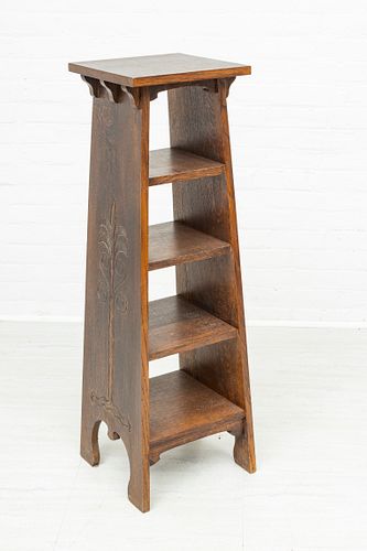 STICKLEY STYLE OAK PLANT STAND, H 43", W 13"
