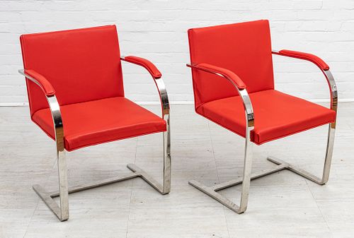 BRNO-STYLE FLAT BAR CHROME AND RED LEATHER ARMCHAIRS, H 32" W 23" D 20" 