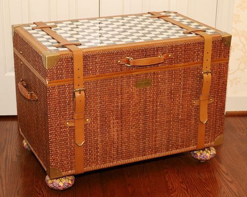 MACKENZIE-CHILDS (AMERICAN) COURTLY CAMPAIGN TRUNK, H 24.5" L 32.5" D 20.5" 