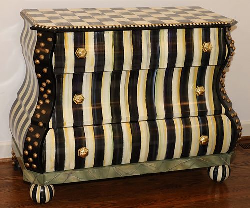 MACKENZIE-CHILDS (AMERICAN) BOMBAY COURTLY STRIPE CHEST, H 36" L 48" D 21" 