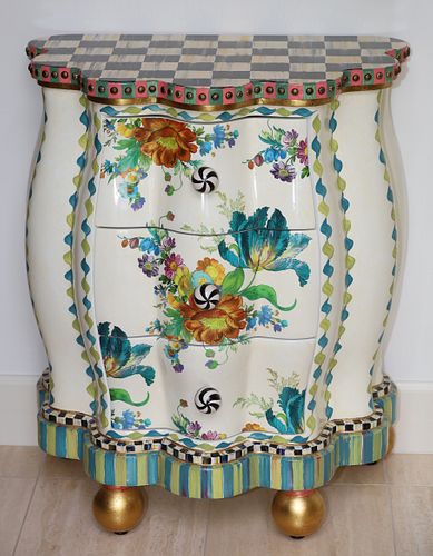 MACKENZIE-CHILDS (AMERICAN) FLORAL ACCENT SIDE TABLE, H 30.5", W 25", D 17" 