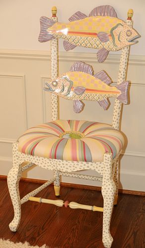 MACKENZIE-CHILDS (AMERICAN) FRECKLED FISH CHAIR H 42" W 22" D 22" 