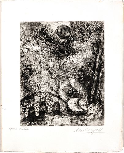 MARC CHAGALL (FRENCH/RUSSIAN, 1887–1985) ETCHING AND DRYPOINT ON MONTVAL LAID PAPER, WITH WATERMARK, 1927-30, H 11.625" W 9.375" (PLATE) LE SOLEIL ET 