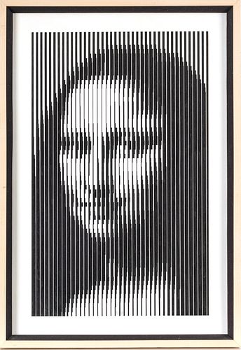 YVARAL JEAN-PIERRE VASARELY (FRENCH 1934–2002) ACRYLIC ON BOARD 1991 H 35.25" W 23.5" "MONA LISA SYNTHETISEE" 
