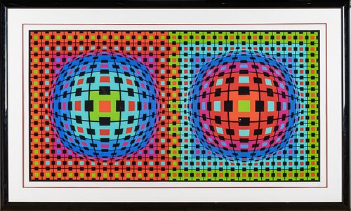 VICTOR VASARELY (FRENCH/HUNGARIAN, 1906–1997) SCREENPRINT IN COLORS ON WOVE PAPER, 1987 H 36" W 67.75" IONAU 