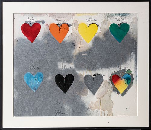 JIM DINE (AMERICAN, B. 1935), SCREENPRINT IN COLORS, ON WOVE PAPER, 1970, H 24", W 29.25" (IMAGE), EIGHT HEARTS 
