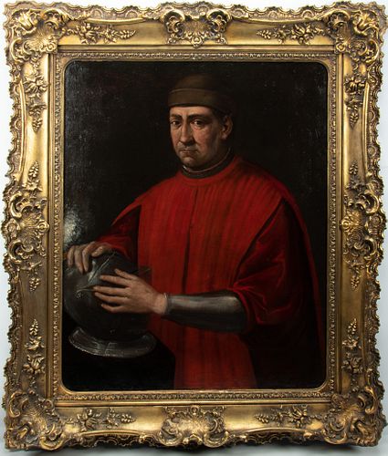 ITALIAN OIL ON CANVAS, 17TH/18TH C., H 36", W 29", PORTRAIT OF A NOBLEMAN 
