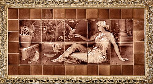 TILE RELIEF BY AMERICAN ENCAUSTIC TILING CO CIRCA 1910, H 17" W 35" 