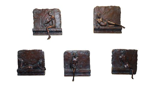 GLENNA GOODACRE (AMERICAN, 1939-2020), SET OF FIVE BRONZE PLAQUES,  H 11-13.5", W 11-12", FIVE DAYS OF THE WEEK 