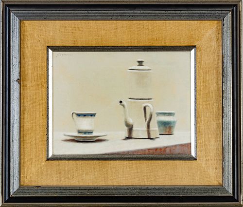 ANDRE GISSON (AMERICAN 1921-2003) OIL ON CANVAS, H 9" W 12" STILL LIFE 