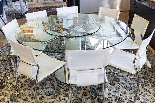 GLASS TOP TABLE AND 8 CHAIRS 