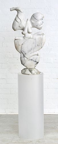 FRITZ OLSEN (AMERICAN) CARVED MARBLE SCULPTURE H 30.25", W 15", D 9" 