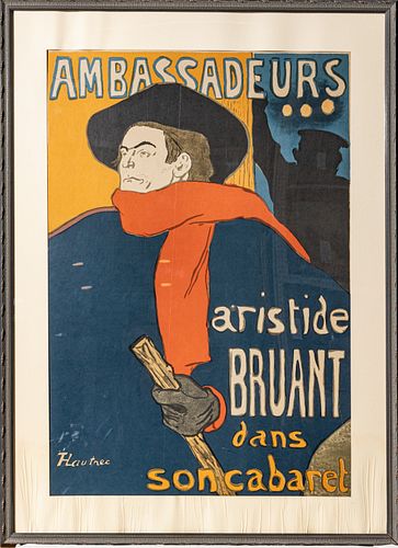 AFTER HENRI DE TOULOUSE-LAUTREC (1864-1901) OFFSET LITHOGRAPH IN COLORS ON WOVE PAPER LAID DOWN TO BOARD, 1968, H 46" W 31.5" (IMAGE) AMBASSADEURS: AR