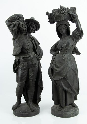 A. CARRIER-BELLEUSE (FRENCH, 1824-1887), CAST IRON, GARDEN SCULPTURES, TWO PIECES, H 28.5"-30", W 10"-12.5"
