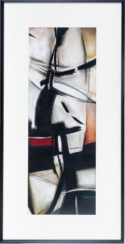 SCOTT SWEZY, PASTEL ON PAPER, H 11" W 30.5" ABSTRACT IN BLACK AND RED 