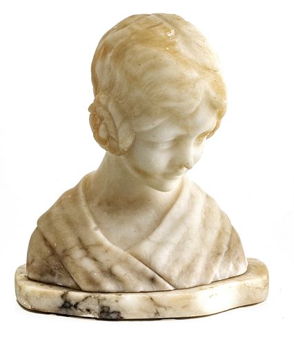 ITALIAN CARVED ALABASTER BUST, H 6.5", W 4.75", D 3" YOUNG ADELITA 