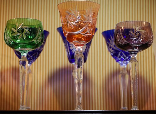 COLLECTION OF BOHEMIAN CRYSTAL WINE GOBLETS, 8PCS. 