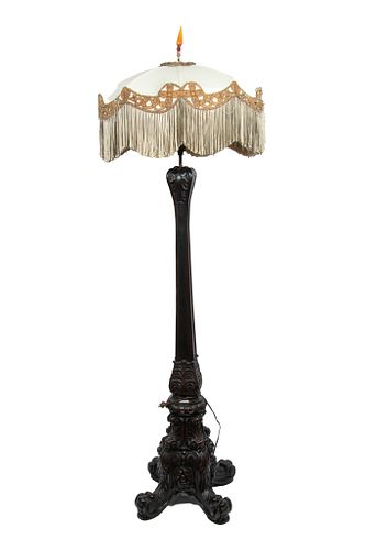 CARVED MAHOGANY ROCOCO FLOOR LAMP CIRCA 1920 H 69" 