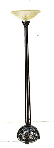 IRON BASE FLOOR LAMP, FROSTED GLASS GLOBE H 72" DIA 16" 