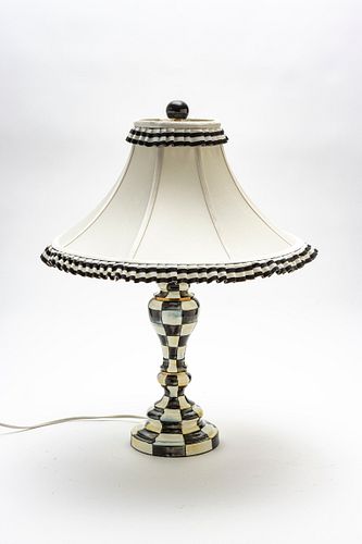 MACKENZIE-CHILDS (AMERICAN) PAINTED METAL COURTLY CHECKER LAMP, H 25.5" 