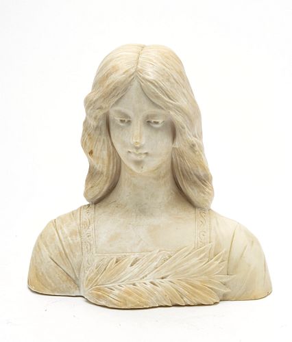 ITALIAN CARVED MARBLE BUST, C 1900 H 10.5", W 10.25"