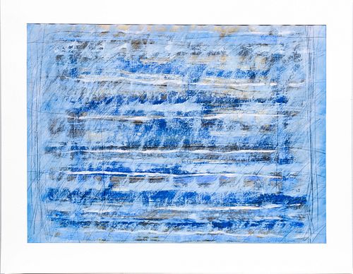 BOBBY LITWIN, MIXED MEDIA H 29" W 40" WINDOW SERIES (BLUE) 