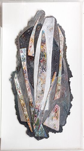 NANCY THAYER, MIXED MEDIA ON CAST PAPER H 55" W 27" ABSTRACT 