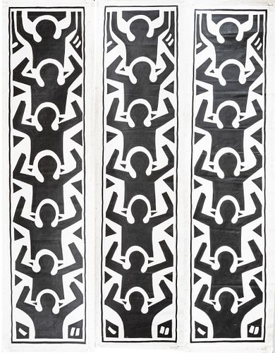 IN THE MANNER OF KEITH HARING (AMERICAN, 1958–1990) OIL ON CANVAS, TRIPTYCH H 76" W 18" UNTITLED 