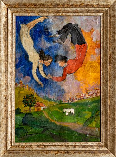 IN THE STYLE OF MARC CHAGALL (FRENCH/RUSSIAN, 1887–1985) OIL ON CANVAS, H 27.5", W 19.5"